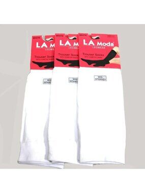 3 Pairs LA Moda Trouser Socks W/ Comfort Band Spandex Size 9-11 White